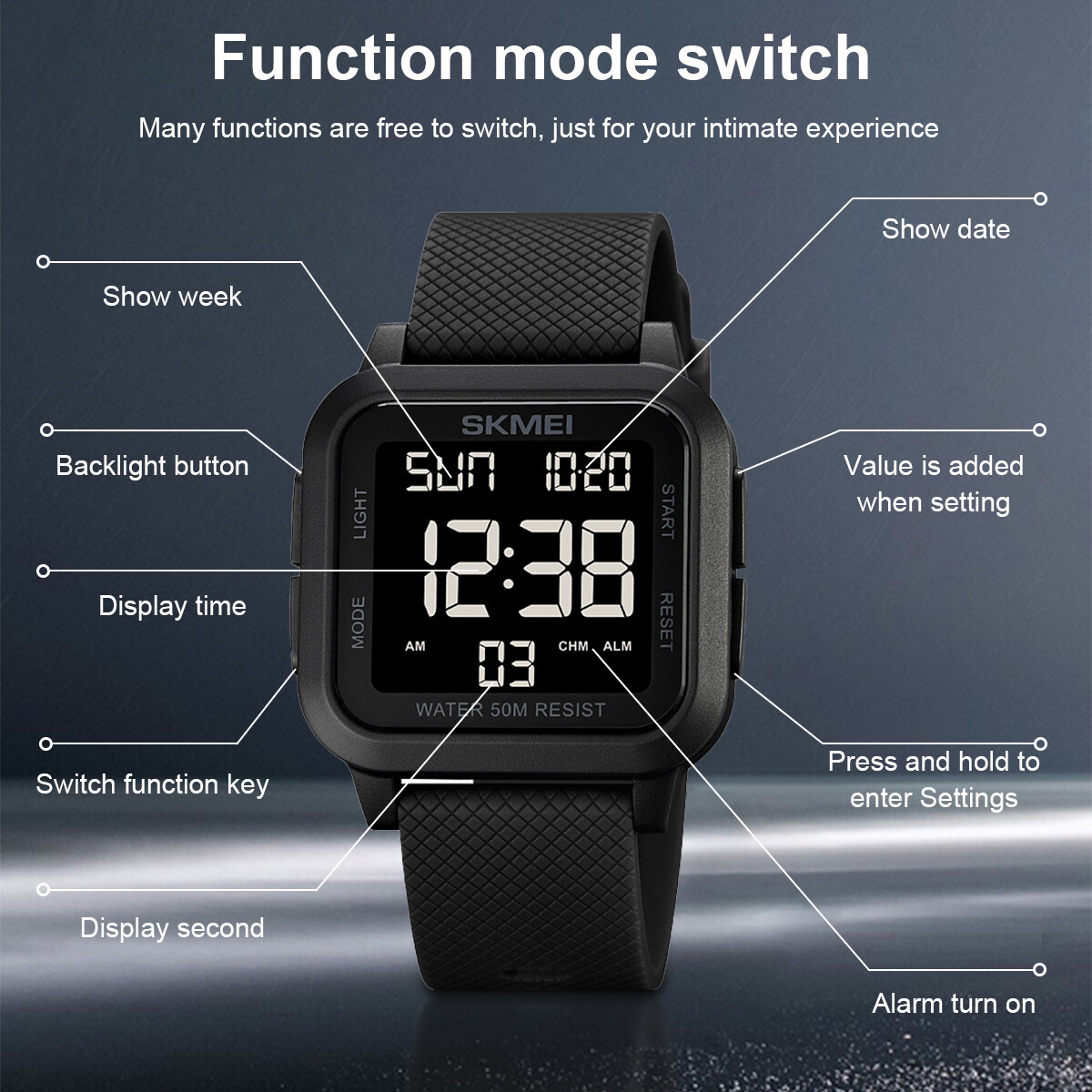 Waterproof Digital Sports Watch Military Tactical LED Backlight Wristwatch Men