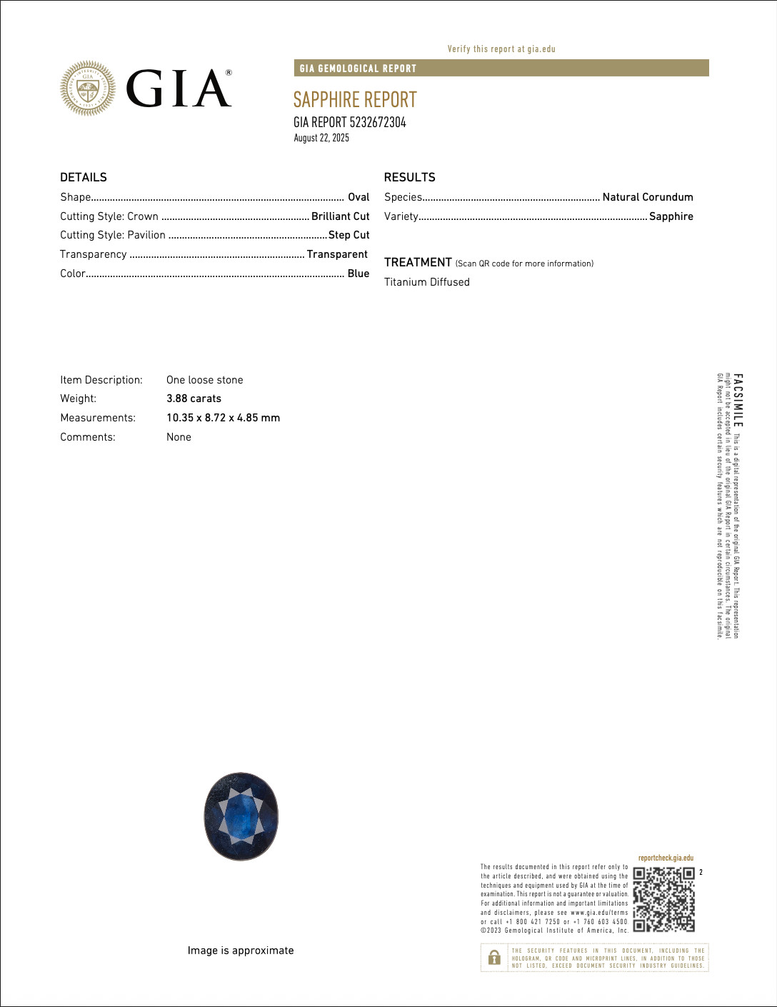 Titanium Diffused Sapphire 3.88 Carats