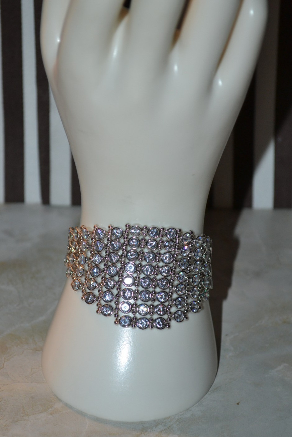 Henri Bendel Crystals Mesh Bracelet Silver
