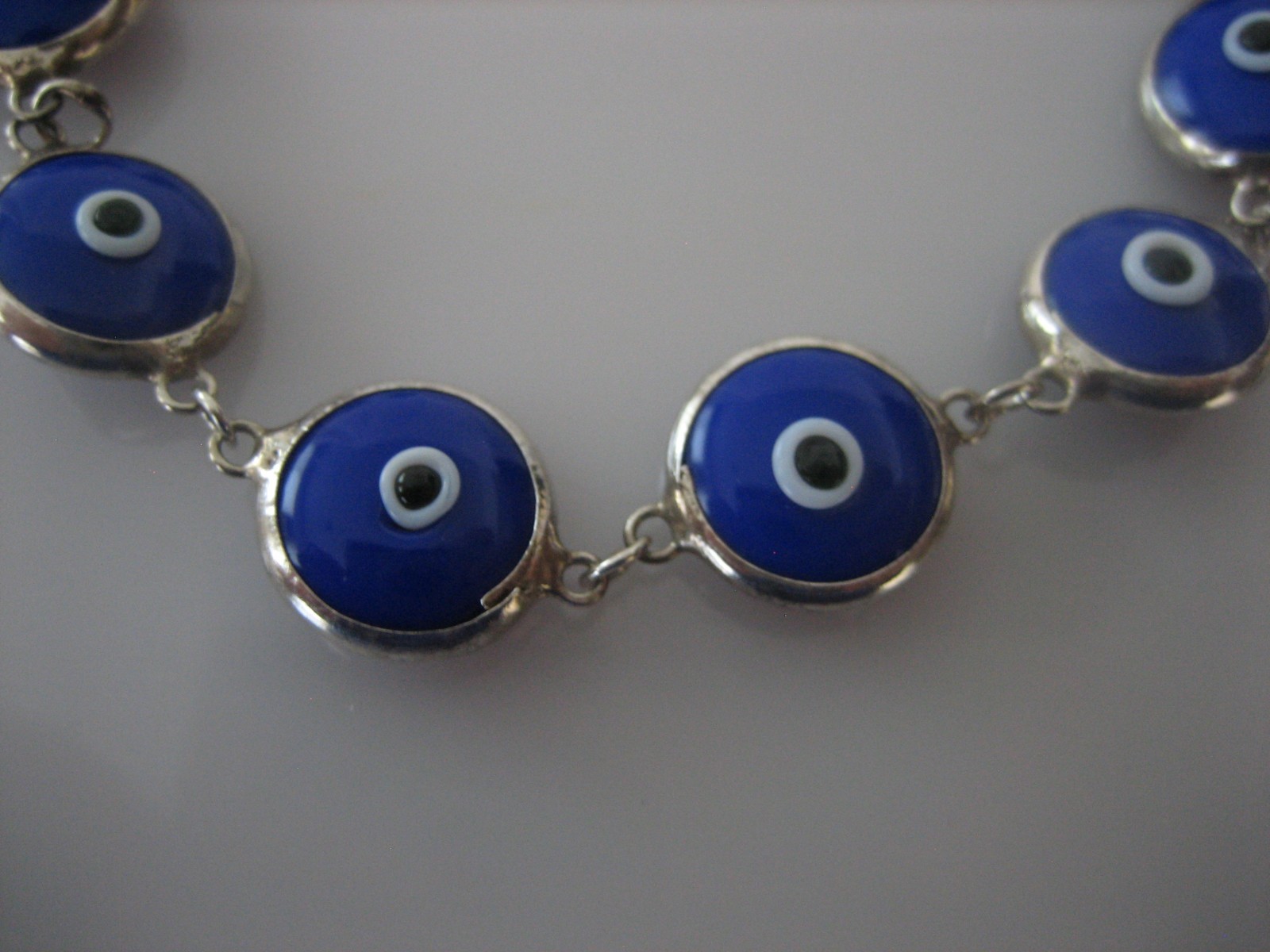 Sterling Silver 925 Dark Blue Evil Eye 7″ Tennis Link Bracelet