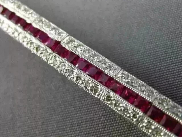 Men’s Tennis Bracelet 8 ct Princess Lab Created Ruby 14K White Gold Plated 7.5″