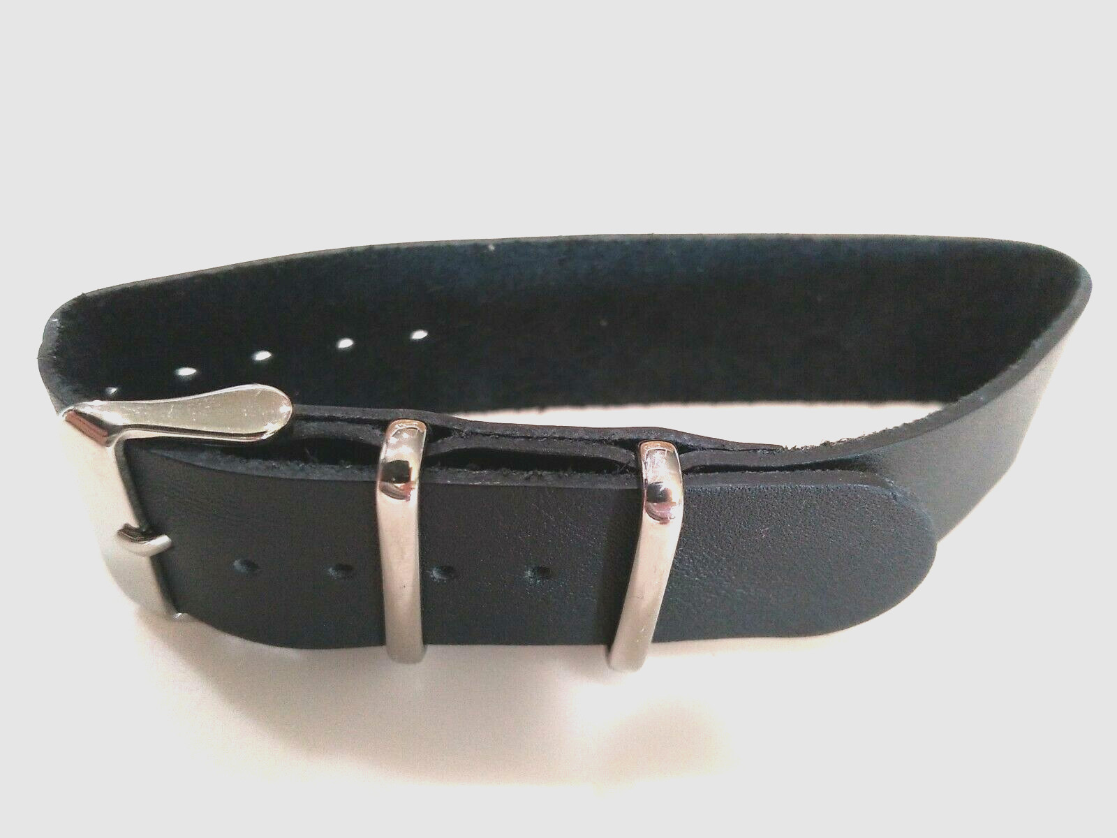 New Sport Black Leather EZ Pass Thru One Piece 20mm Watch Band Fits Military
