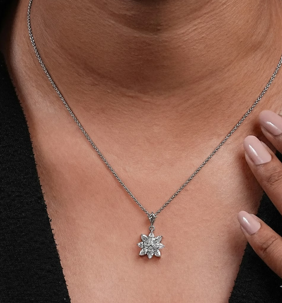 1.90 Ct Marquise EF VS Lab Grown Diamond Flower Shape Necklace in 14K White Gold