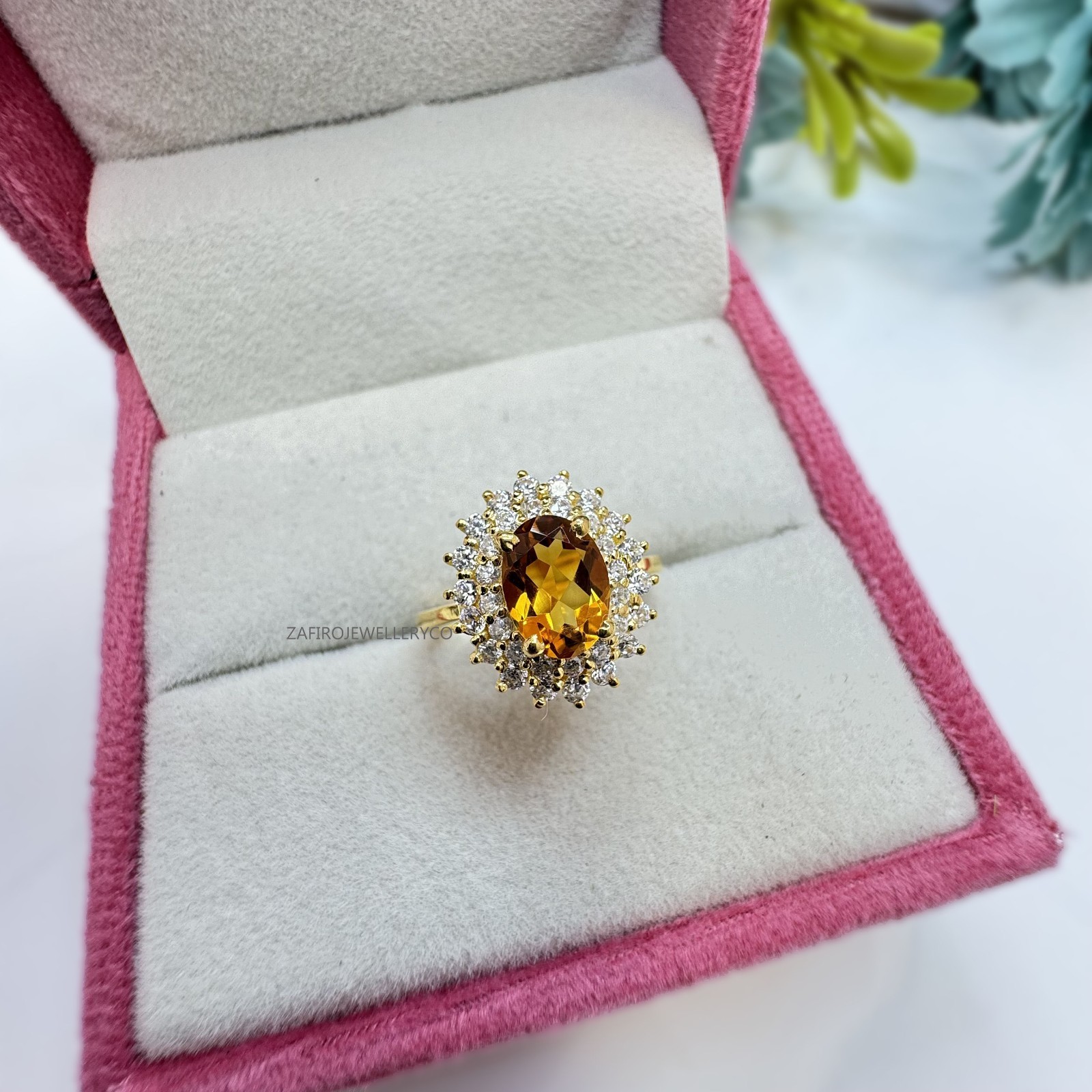 Citrine Ring, November Birthstone, Halo Ring, Wedding Ring, 925 Sterling Silver