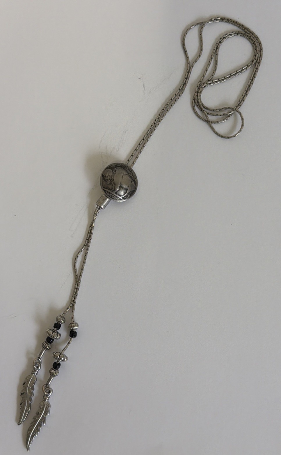 Vintage Buffalo Nickle Silver Southwestern Bolo Slide Necklace 19.5”