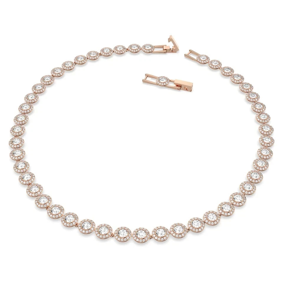 Swarovski Una Angelic Tennis Necklace Round Cut White Rose Gold-tone Plated New
