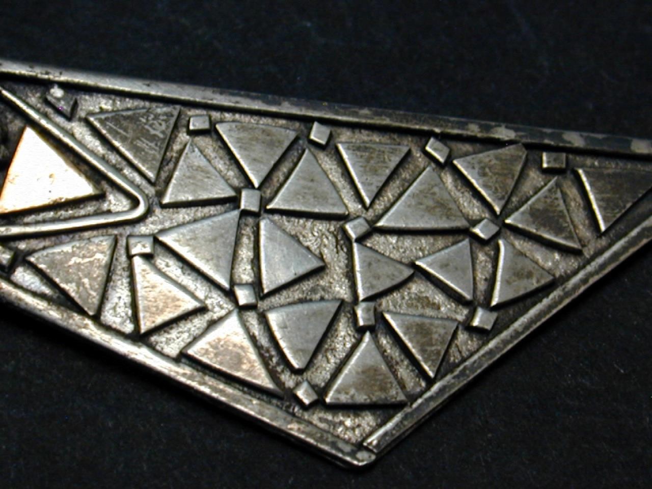 Vtg MCM Studio Modernist Sterling Copper Textured Quartz? Bow Brooch Pin Silver