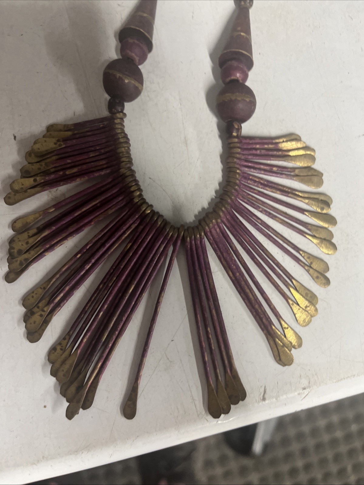 Vintage Tribal, Brass Fringe Bib Necklace