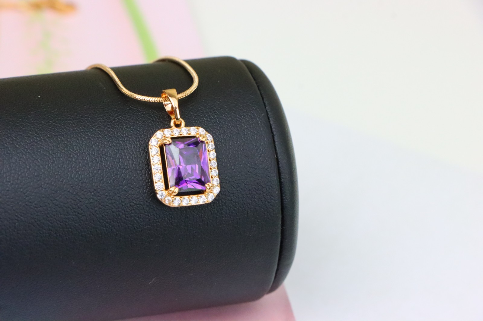 with Sparkling White Stone Frame, XPPT1274 Purple Crystal Rose Gold Pendant