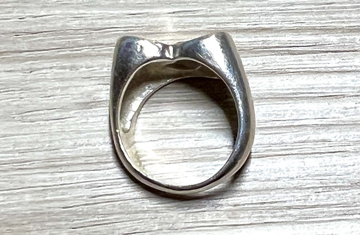 Designer Signed C^A Sterling Silver & 18k Gold Double Heart Ring, Size 6.5