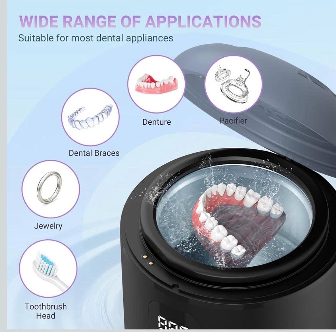 Ultrasonic Retainer Cleaner, 48kHz Denture Cleaner Machine
