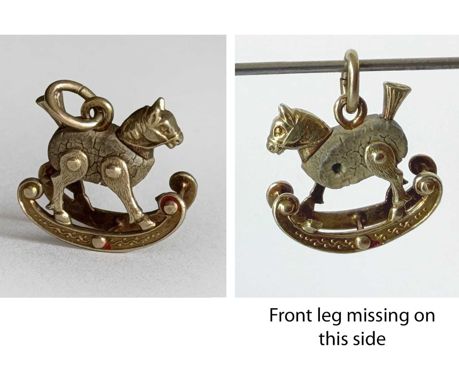 Vintage 1930s 14K Gold ROCKING HORSE CHARM w/ Wood Body & Enamel – AS IS – 0.82g