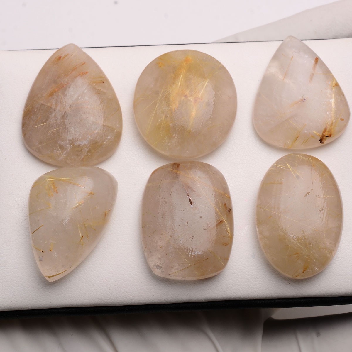 Set Of 6 Pcs Natural Golden Brown Rutile Quartz 25mm-29mm Untreated Gemstones