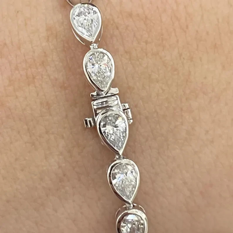 12.00 Ctw Pear Cut Lab Created Diamond Tennis Bracelet 14K White Gold Plated