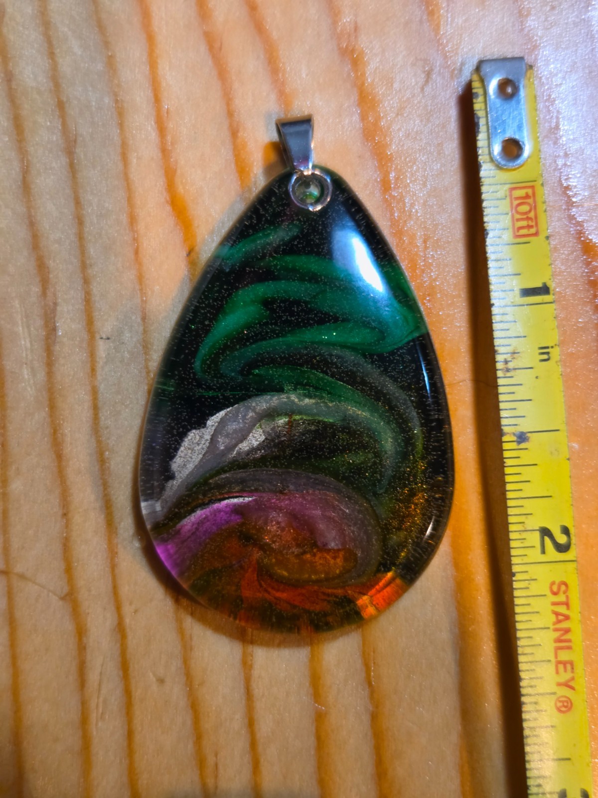 Handmade Cosmic Aurora Petri Effect Resin Teardrop Necklace N097