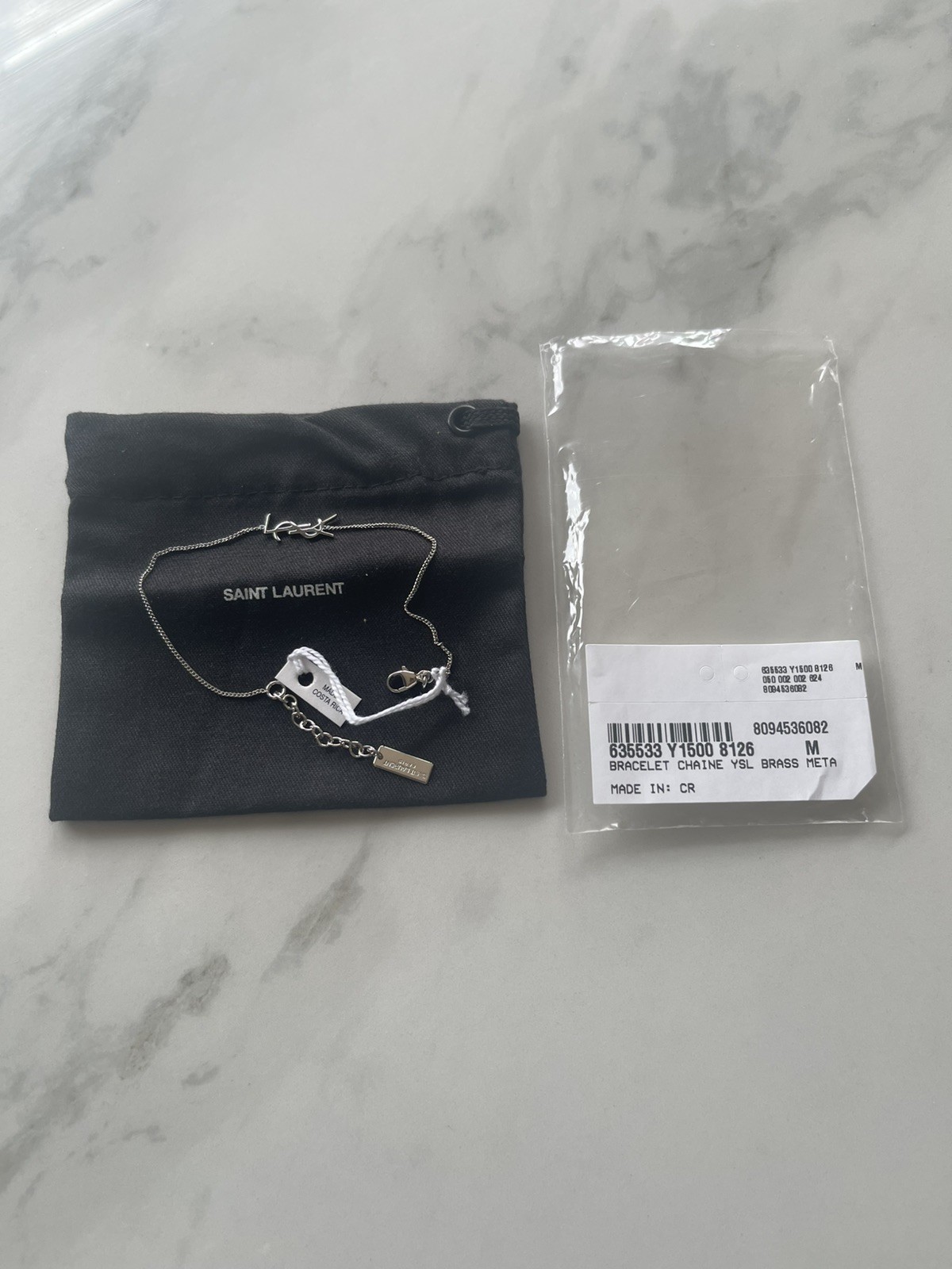 100% AUTHENTIC YSL Saint Laurent Cassandre Silver Bracelet SIZE M