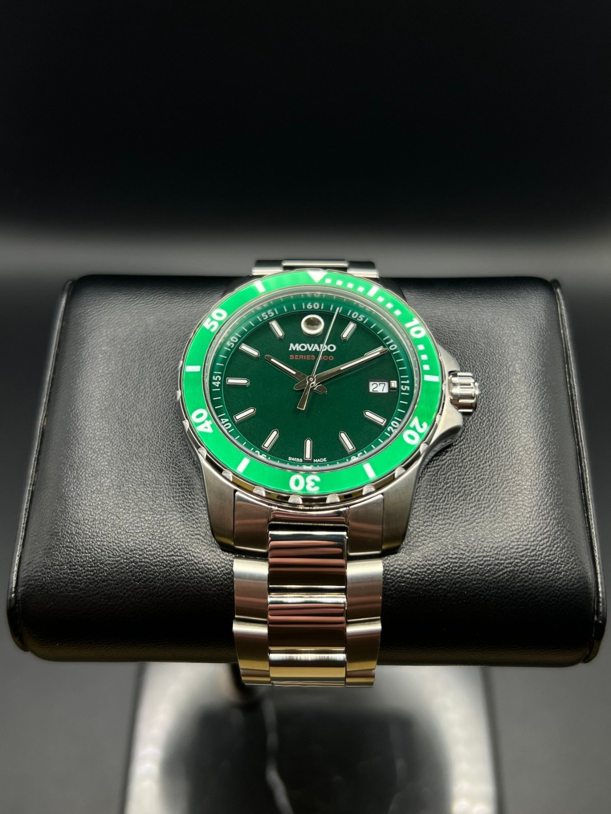 🔥 Movado Series 800 Green Dial 40mm Stainless Steel Watch – Box – Excellent 🔥