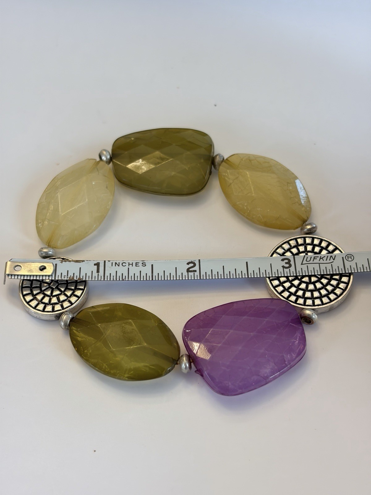 Vintage Multi Gemstone Faceted Block Stretch Bracelet Silver Detail Spacer