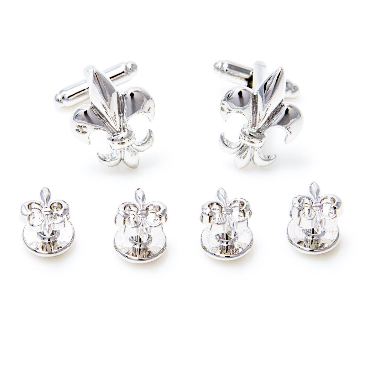 MRCUFF FLEUR de lis 2 Cufflinks and 4 Studs Tuxedo Set 6 PIECES total