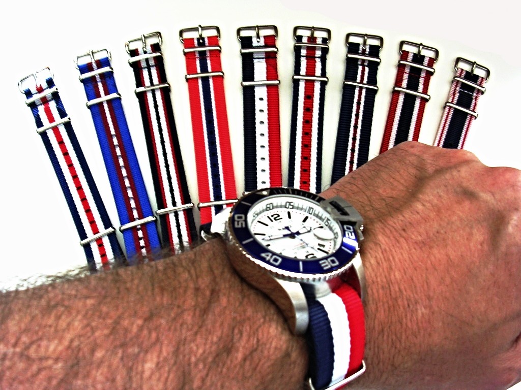 NATO G10 Red White Blue stripe watchband strap nylon Military RAF bond IW SUISSE