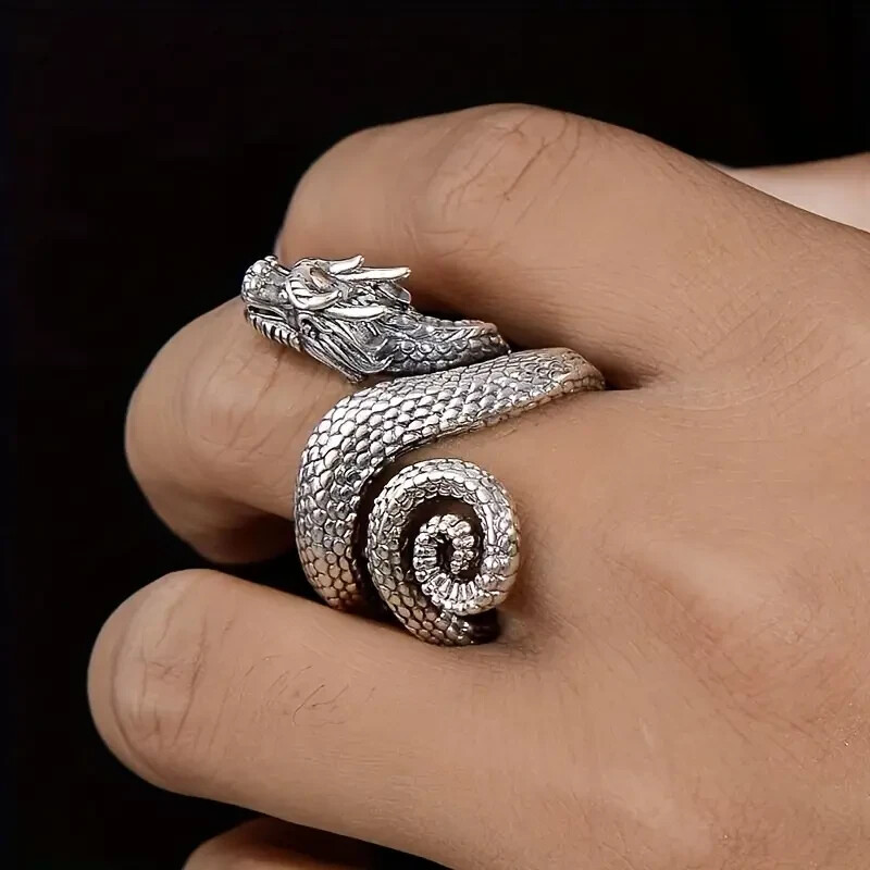 Elegant 925 Sterling Silver Charms Unique Fashion Dragon Ring One Size Fit All