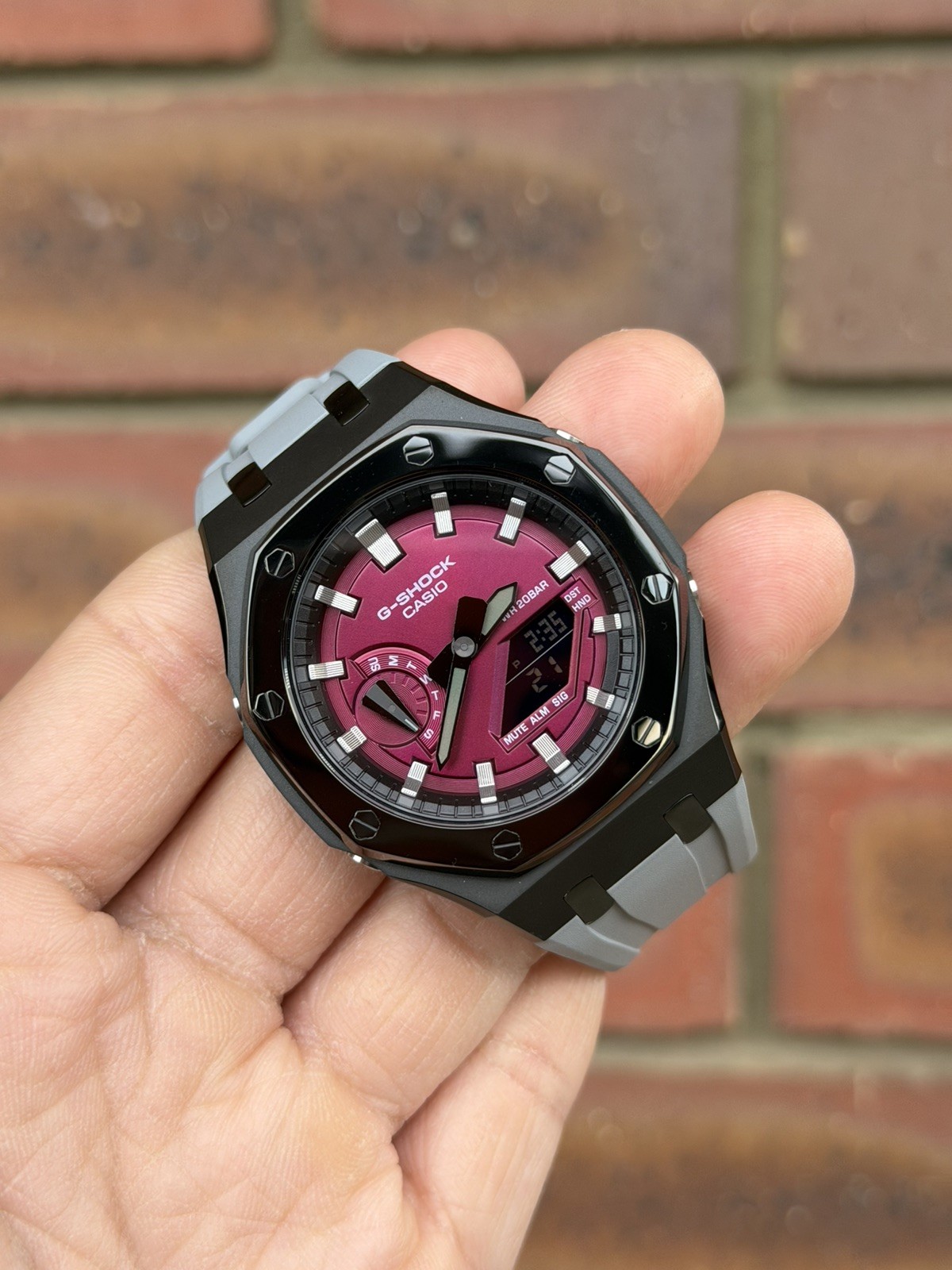 Casio G-Shock GA-2100 Custom Mod Premium SS Case With FKM Band,Polish Red Wine