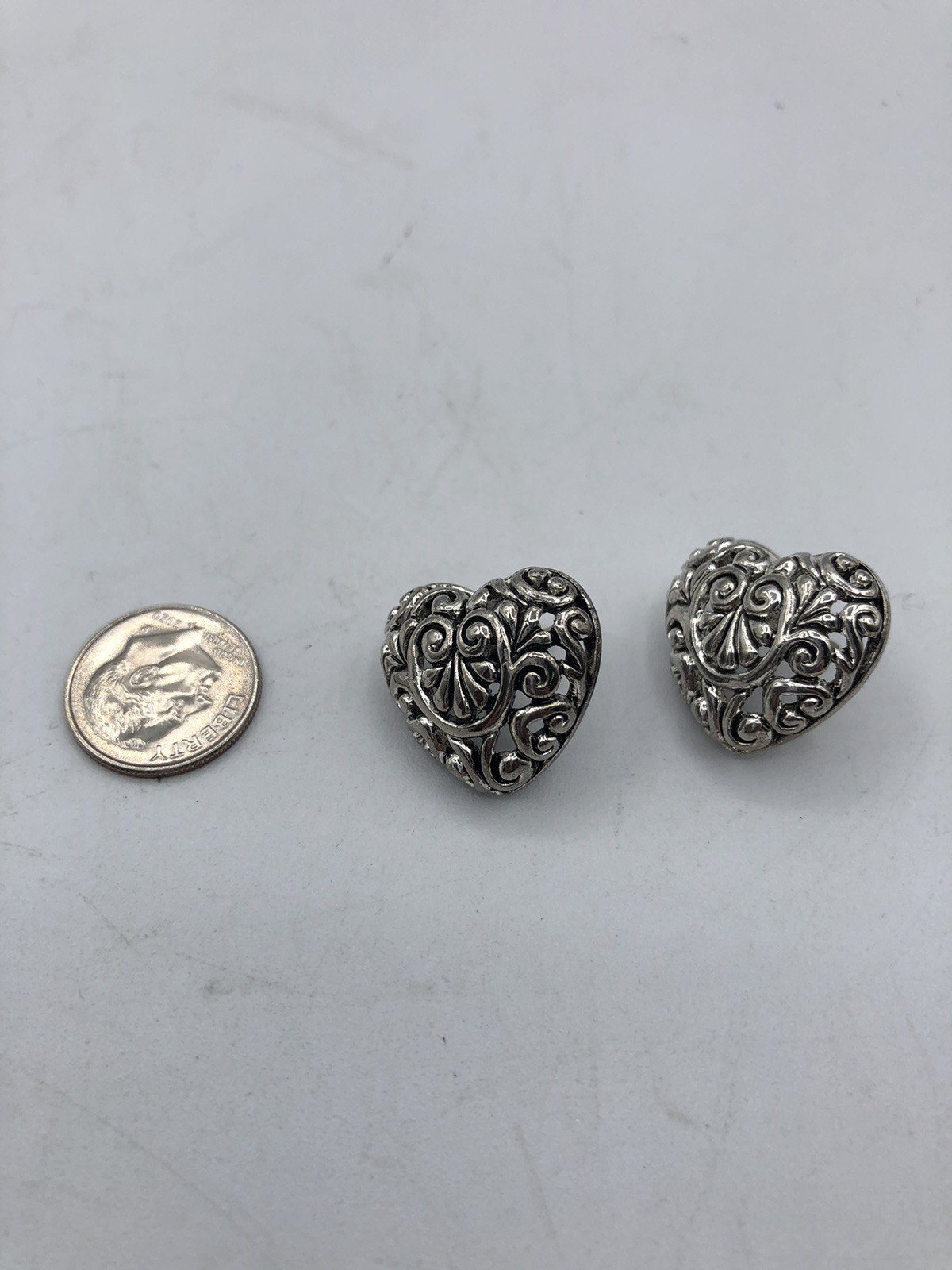 Silver Filigree Heart Earrings Pierced Post 1990’s Approx 3/4”x3/4”. Not Signed
