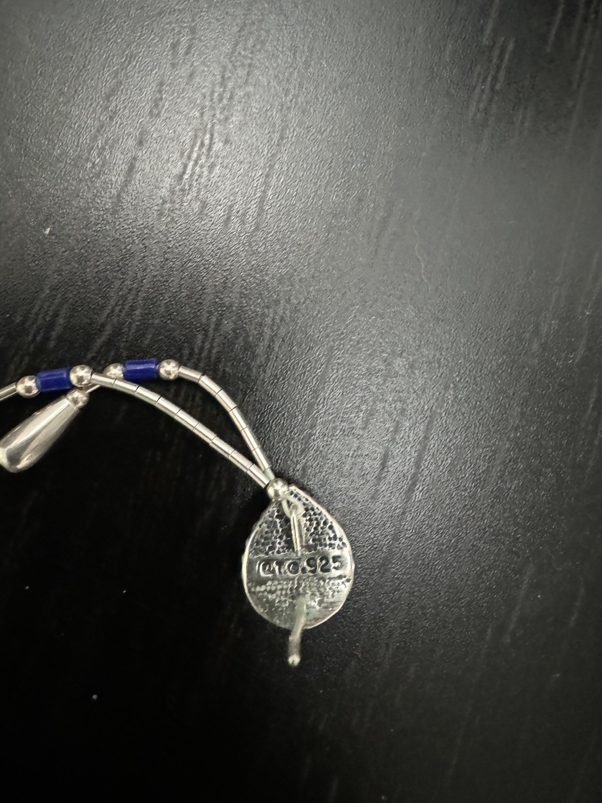 Vintage Liquid Silver Lapis Tassel Necklace Earrings set Stamped 925 Sterling