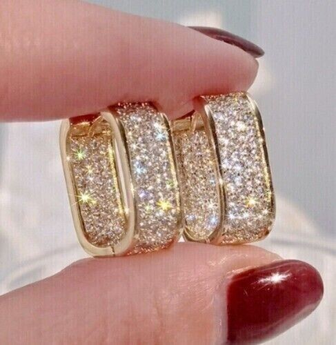 2 CT Round Lab Created Diamond Huggie Hoop Earrings 14K Yellow Gold Plated