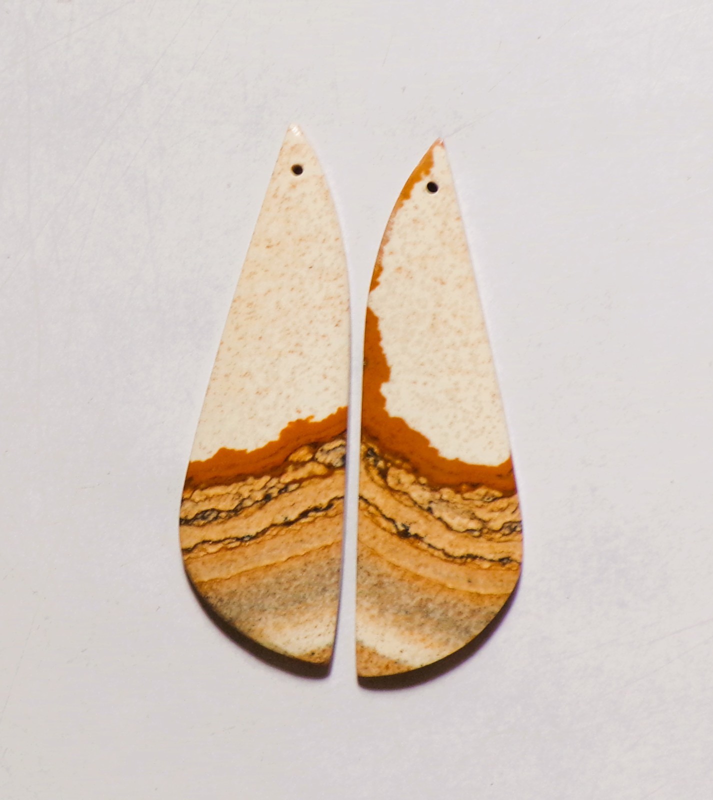 54.85 Cts Natural Picture Jasper Drilled Cabochon Match Pair Gemstone 55X17MM 47