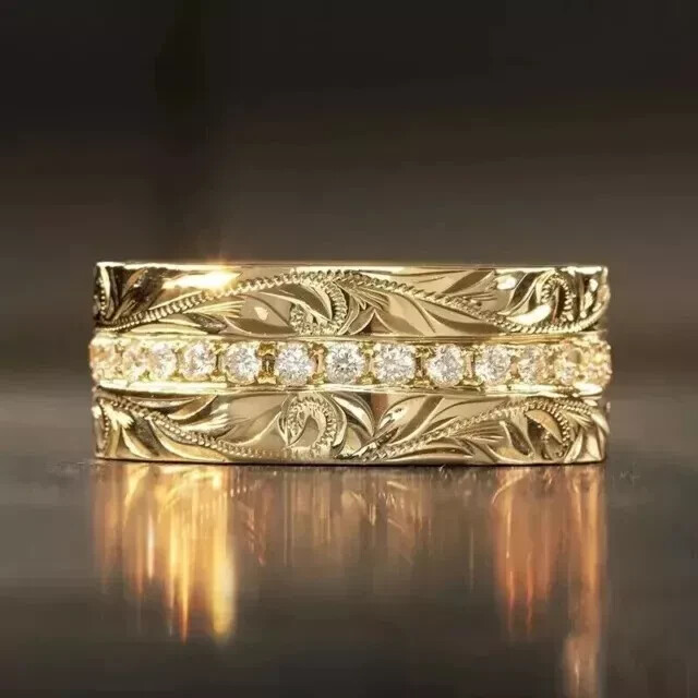 2Ct Round Lab-Created Diamond Wedding Eternity Band Ring 14k Yellow Gold Plated