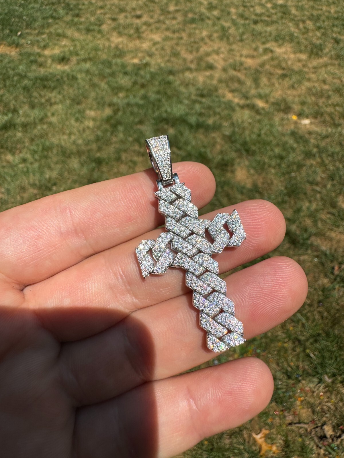 MOISSANITE Prong Miami Cuban Link Cross Pendant – 925 Silver Necklace 3 Sizes