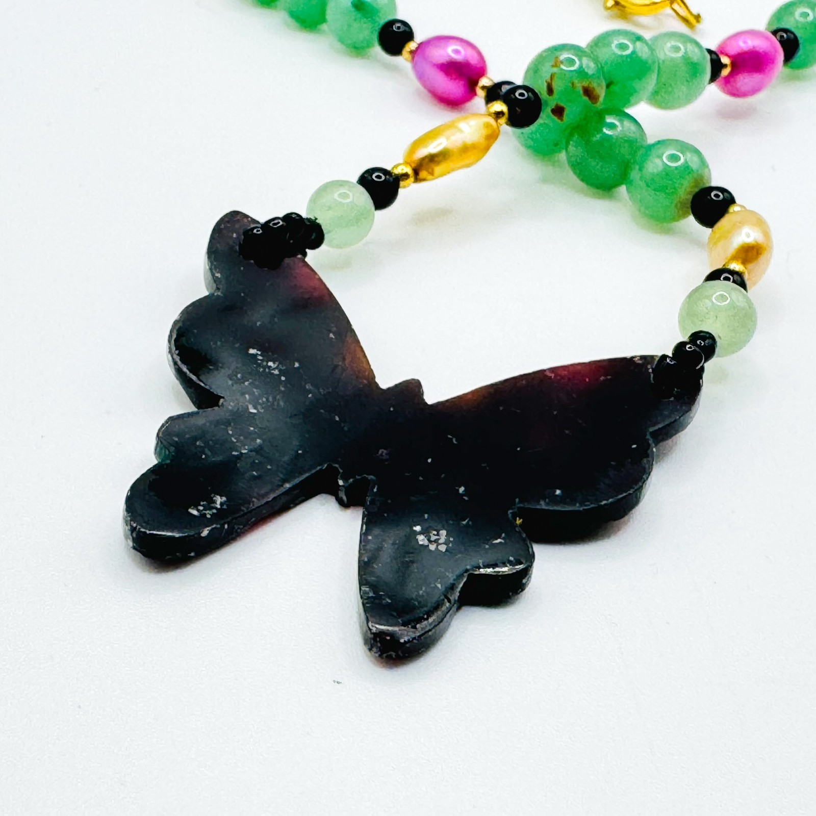 Multicolour Green Glass Butterfly Pendant Beaded Necklace 51cm Bead Artisan