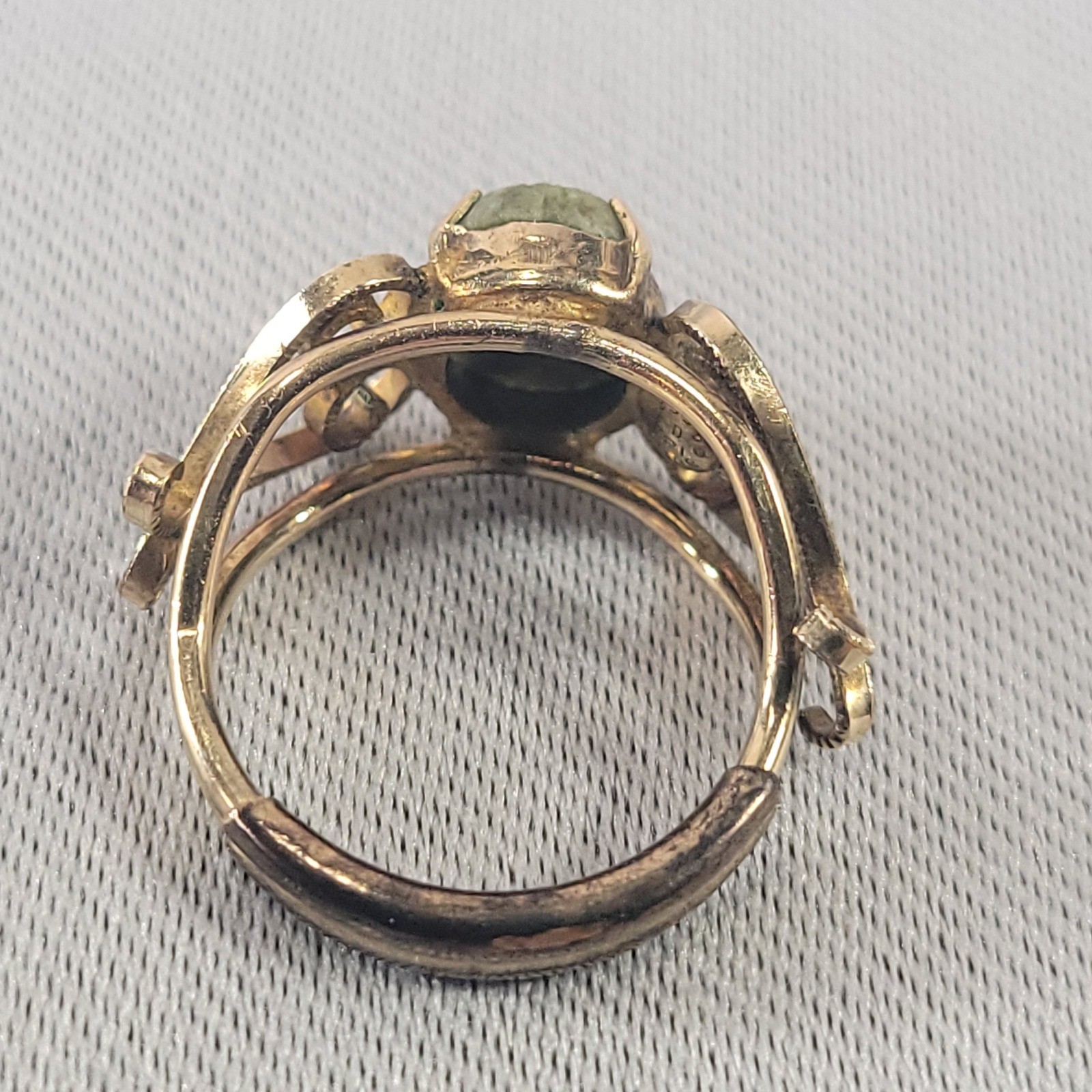 Burt Cassell Vintage Ring 12k Gold Filled Green Jade Filigree Scroll Size 6.25