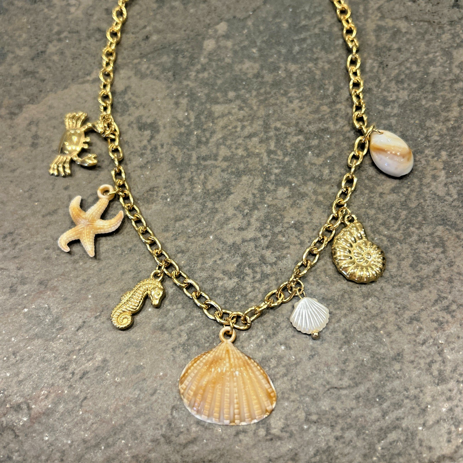 NWT Beach Theme Dangle Charm Necklace In Stainless Steel