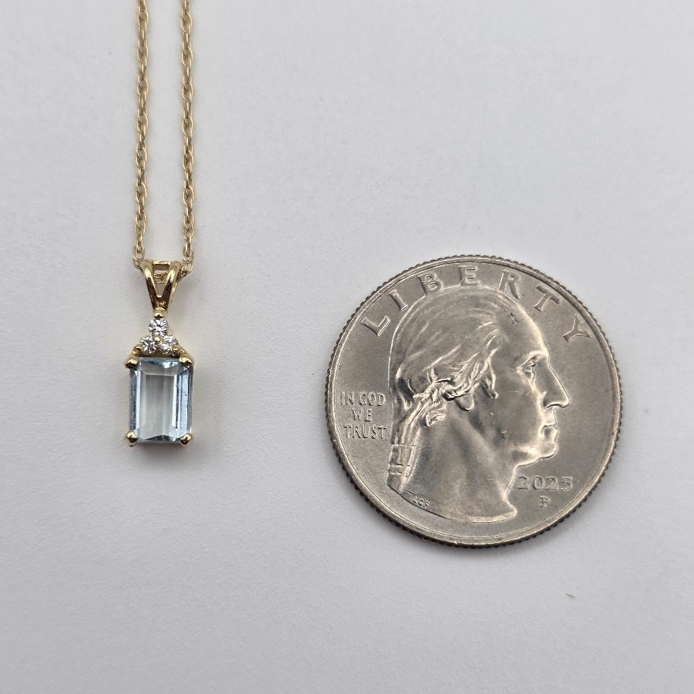 16″ 14K Yellow Gold Emerald-Cut Aquamarine & Diamond Accent Pendant Necklace