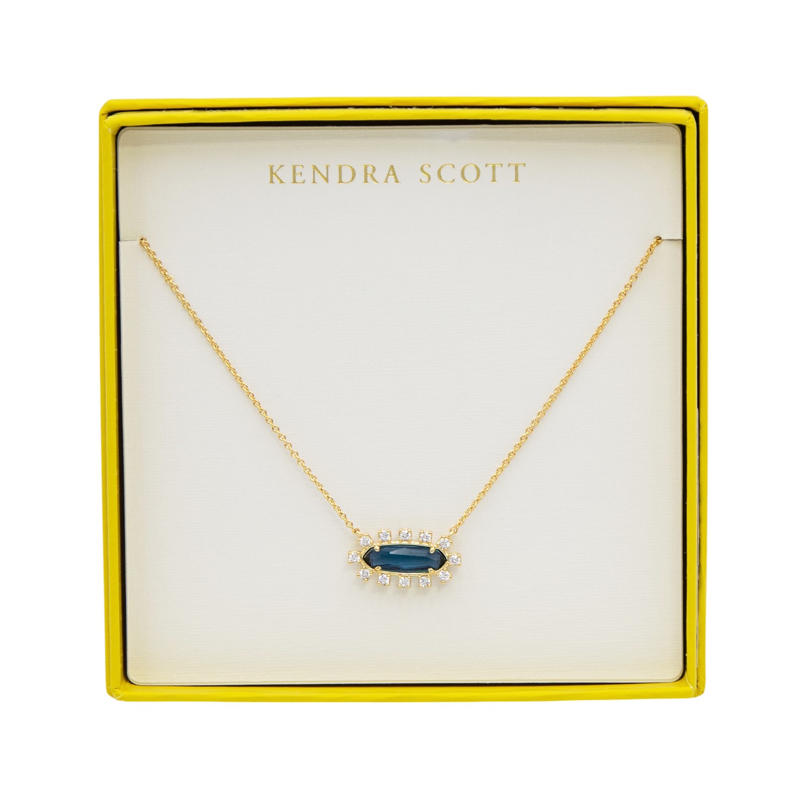 Kendra Scott Eva Framed Pendant Necklace 14K Gold Over Brass Blue Glass