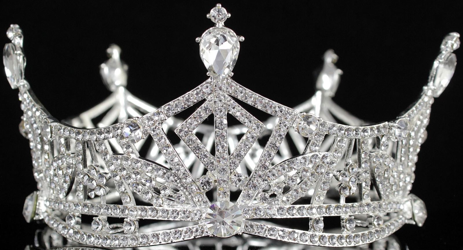 Miss America Crown Clear Austrian Rhinestone Hair Tiara Pageant T1299 silver