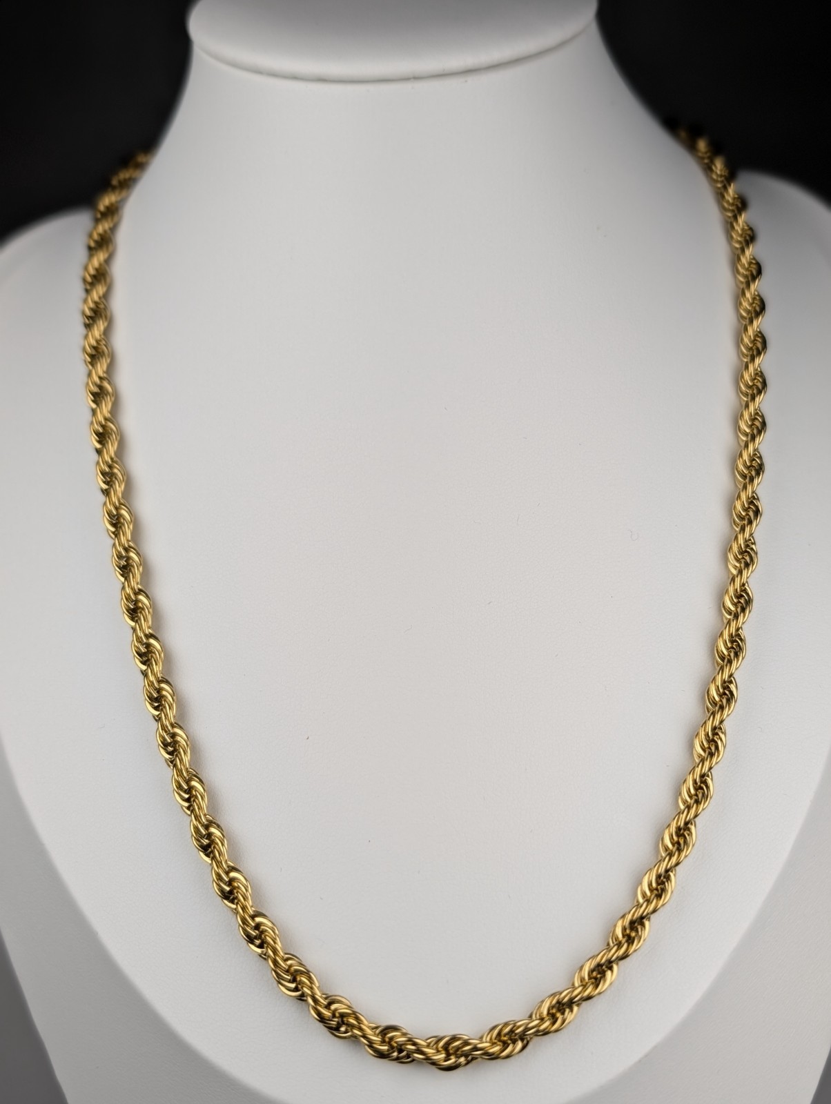 18K PVD GOLD PLATED 304L STAINLESS STEEL DIAMOND CUT ROPE CHAIN 5MM 20IN