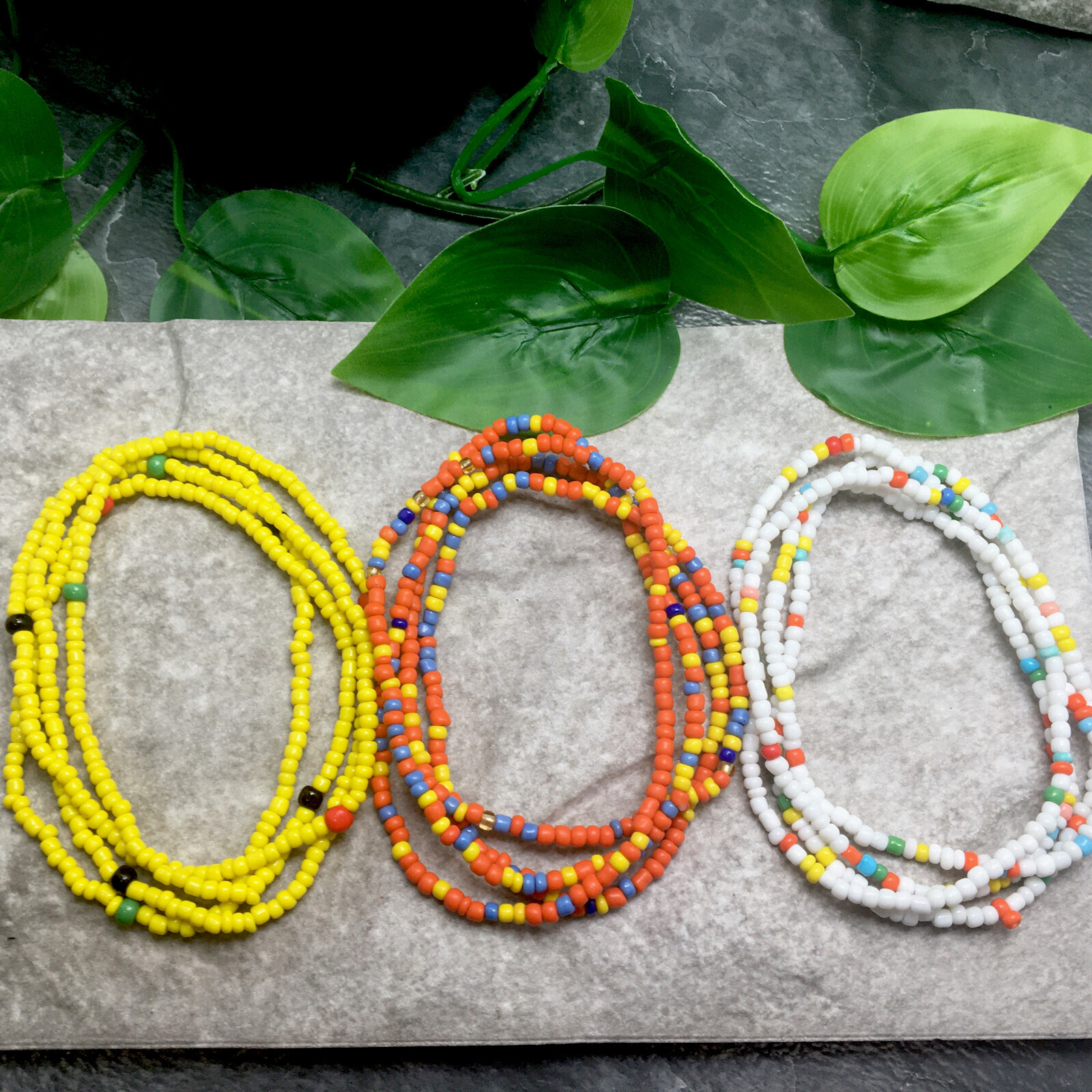 3 PC Handmade Waist Beads Necklace African Boho Bracelet Anklet Set New 9019