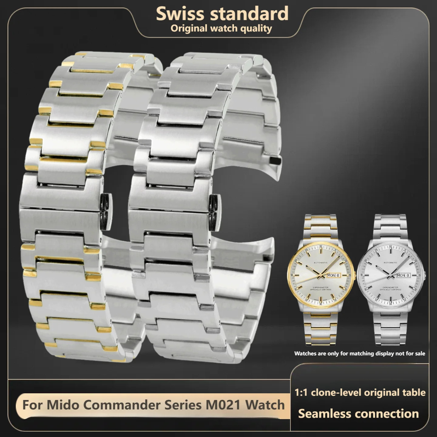 Steel Watch Strap for Mido Commander 21mm Arc Metal Bracelet Men M021 Watchband