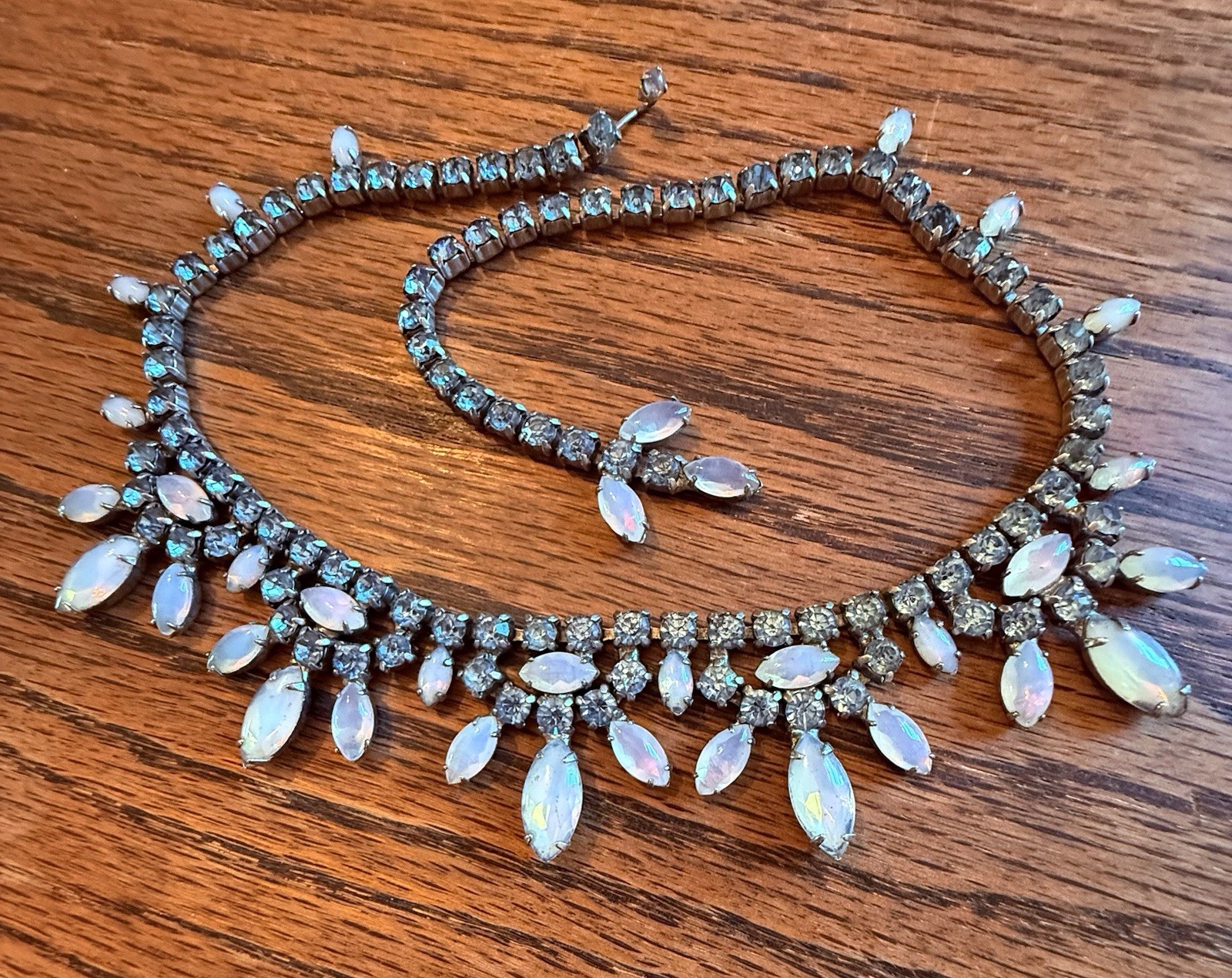 Vintage 50-60’s Blue Marquise Cut & Navette Opalescent Moon Glow Necklace