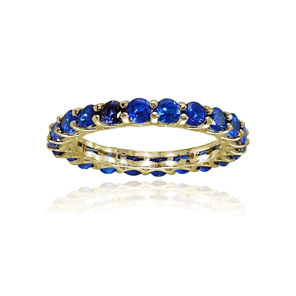 Yellow Gold Flashed Silver Created Sapphire 3mm Round-cut Eternity Ring, Size 9