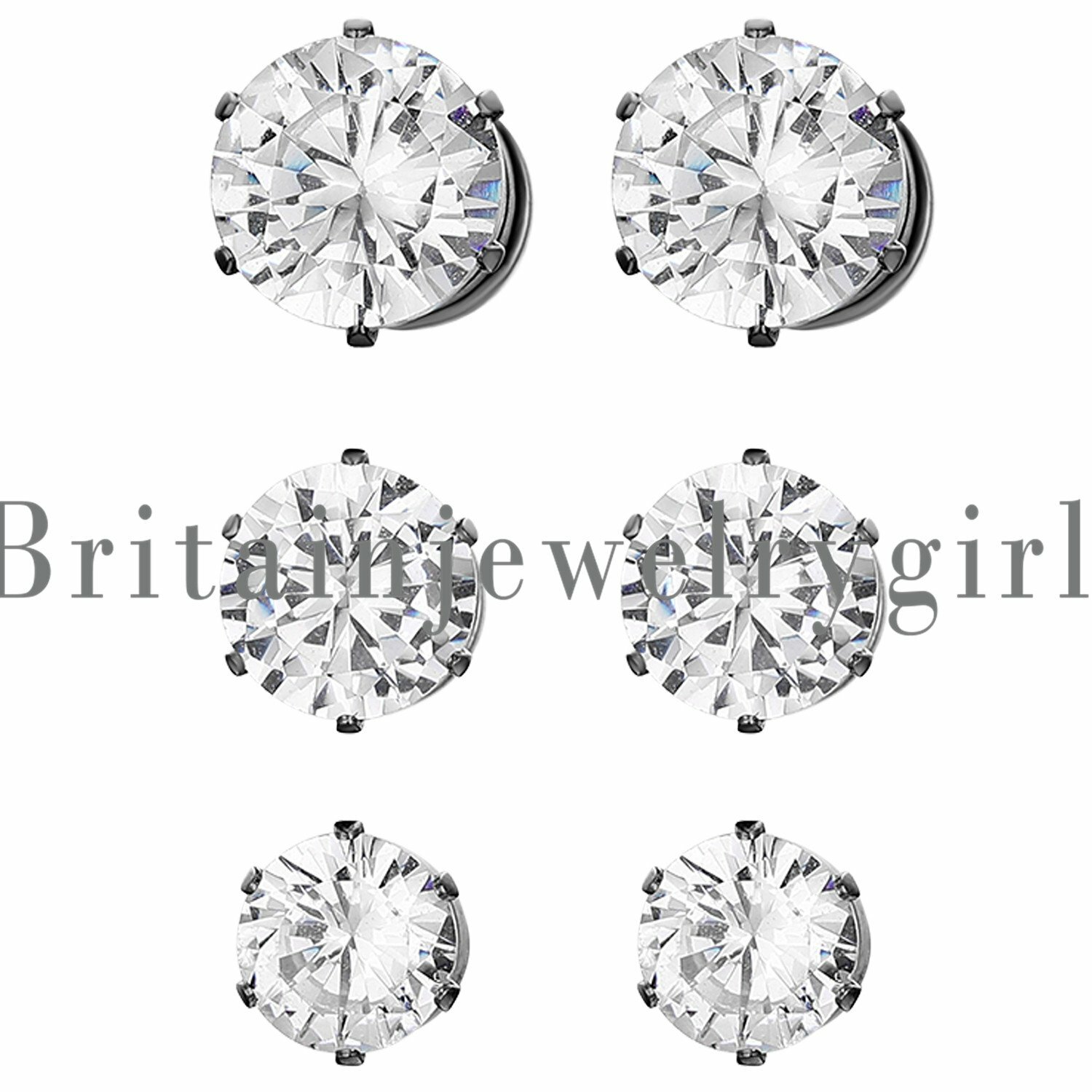 Stainless Steel Magnetic CZ Stud Earrings for Womens Mens Non-Piercing Clip On