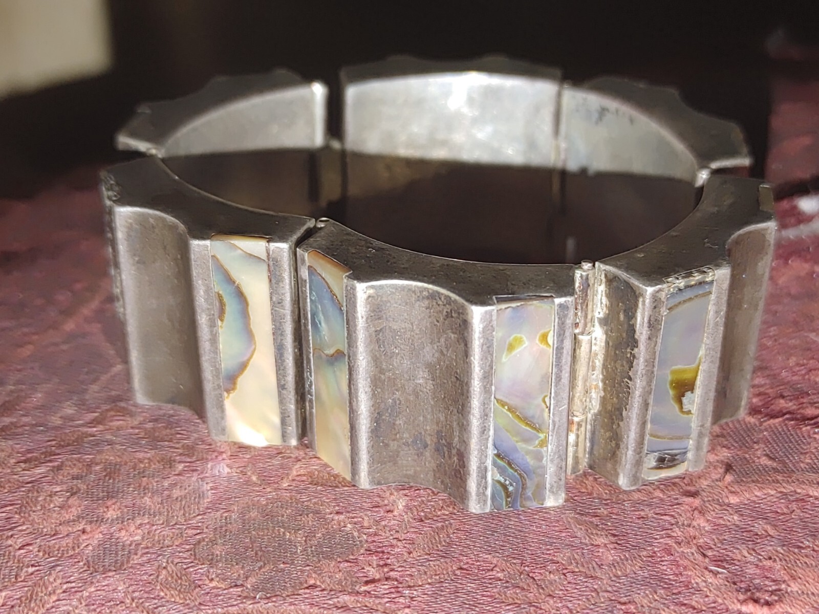 Antonio Reina AAR Mexico Taxco Sterling Silver Abalone Modernist Bangle Bracelet