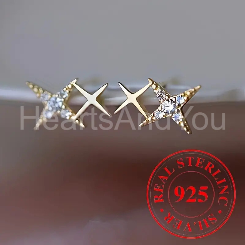 0.2ct Round Cut Moissanite Sparkle Star Stud Earrings 14K Yellow Gold Plated
