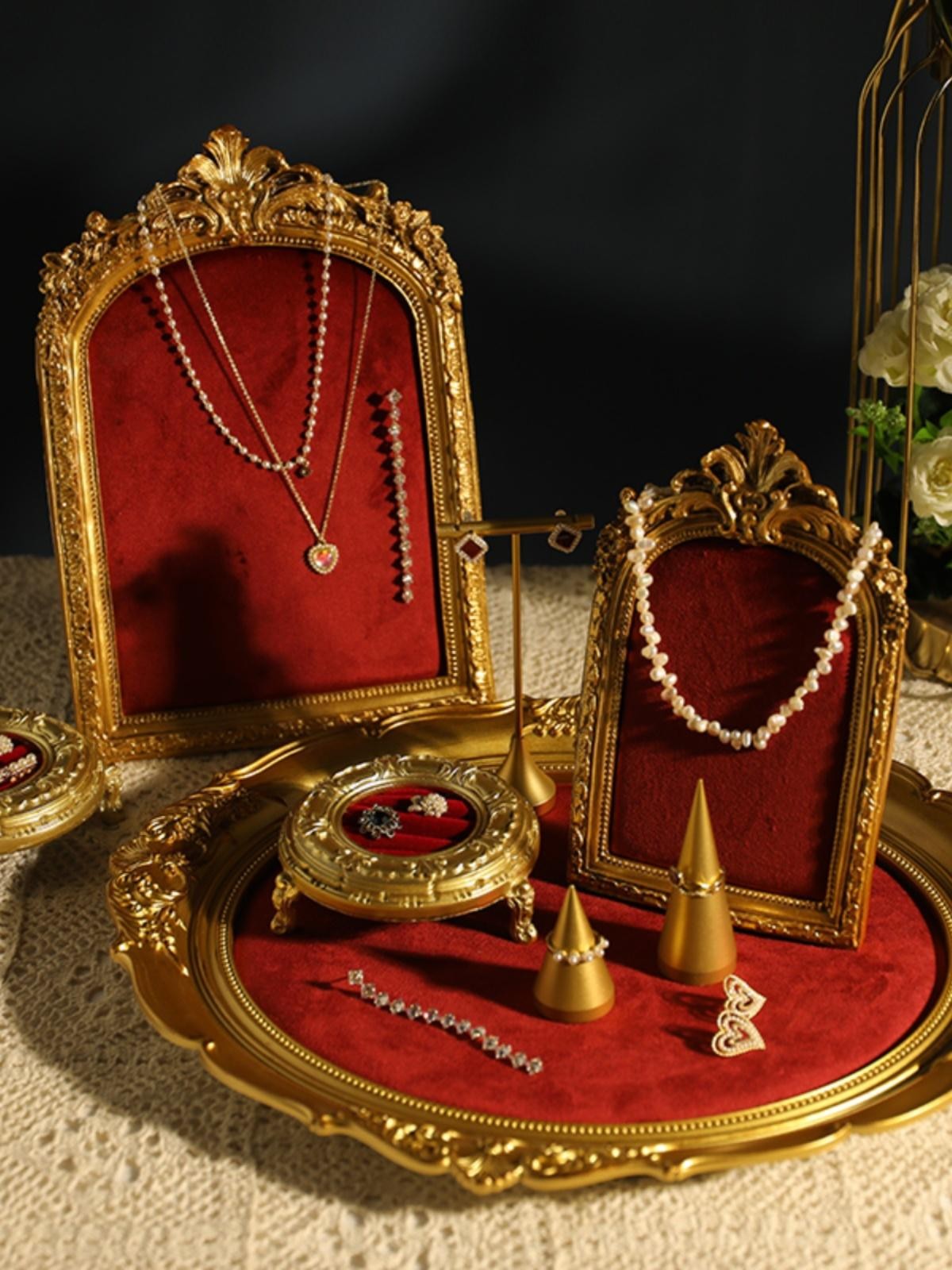 Retro Jewelry Display Stand Picture Frame Earring Necklace Holder Showcase Rack