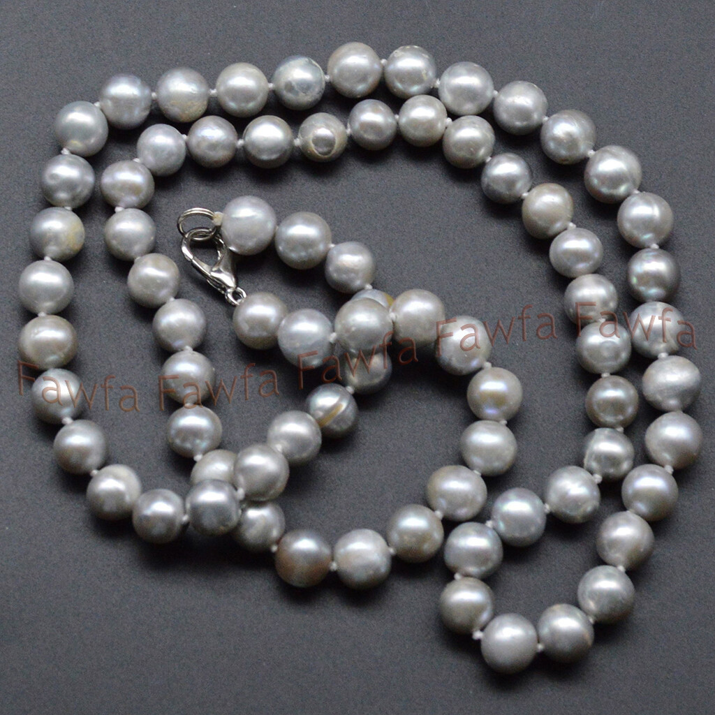 Long 16-48” Silver Akoya Real Freshwater Cultured Pearl Necklace 7-8mm 8-9mm