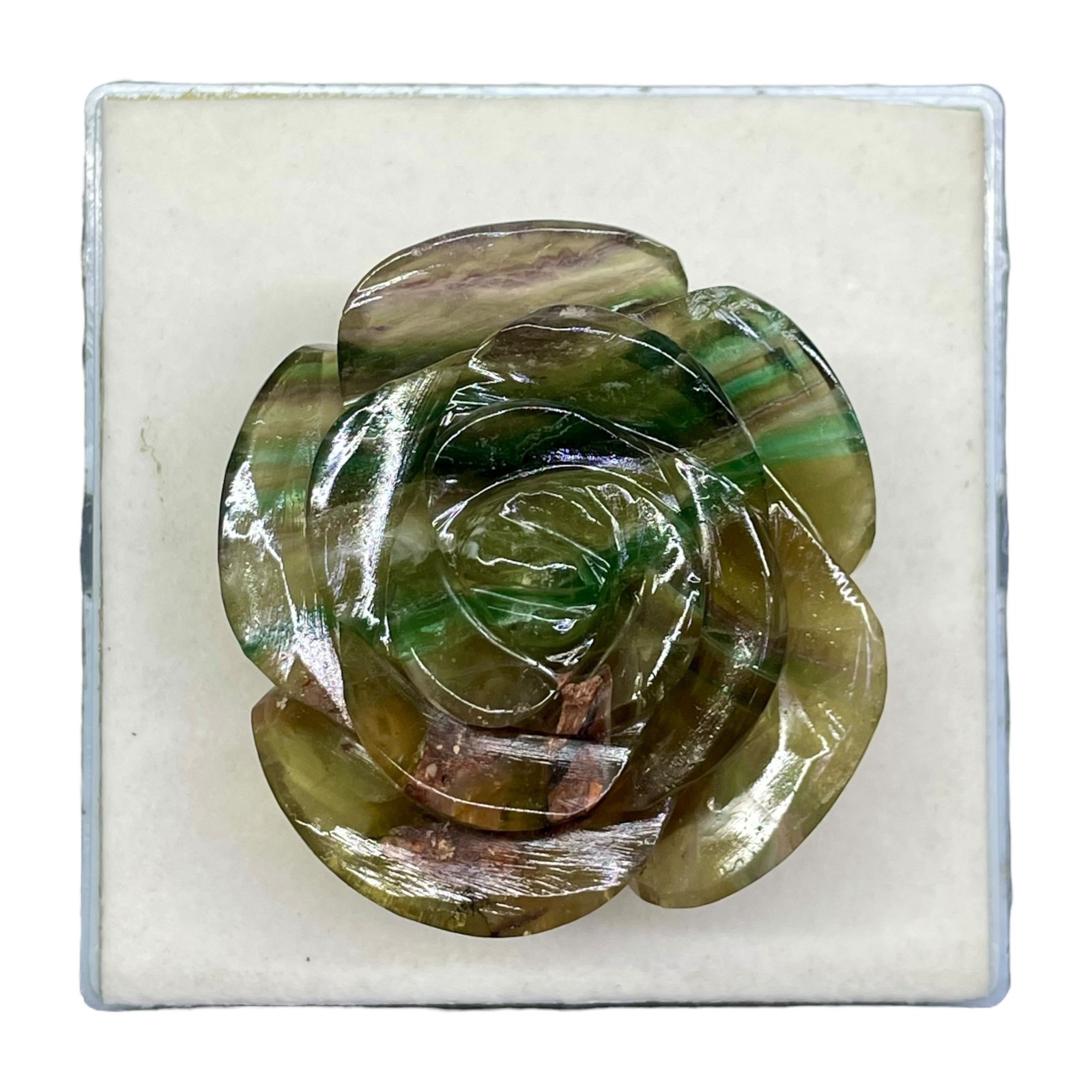 730 Ct Natural Bi Color Fluorite Rose Carving Unique Floral Design Huge Gemstone