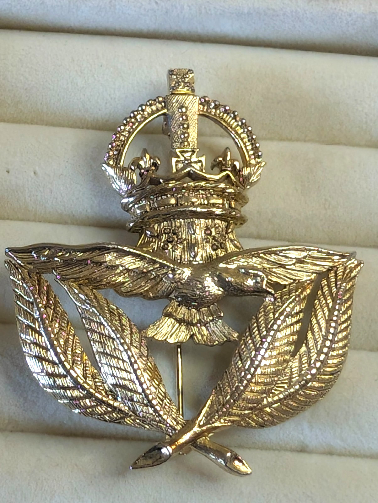 Vintage M. JENT Gold Tone Crown & Eagle Heraldic Statement Brooch